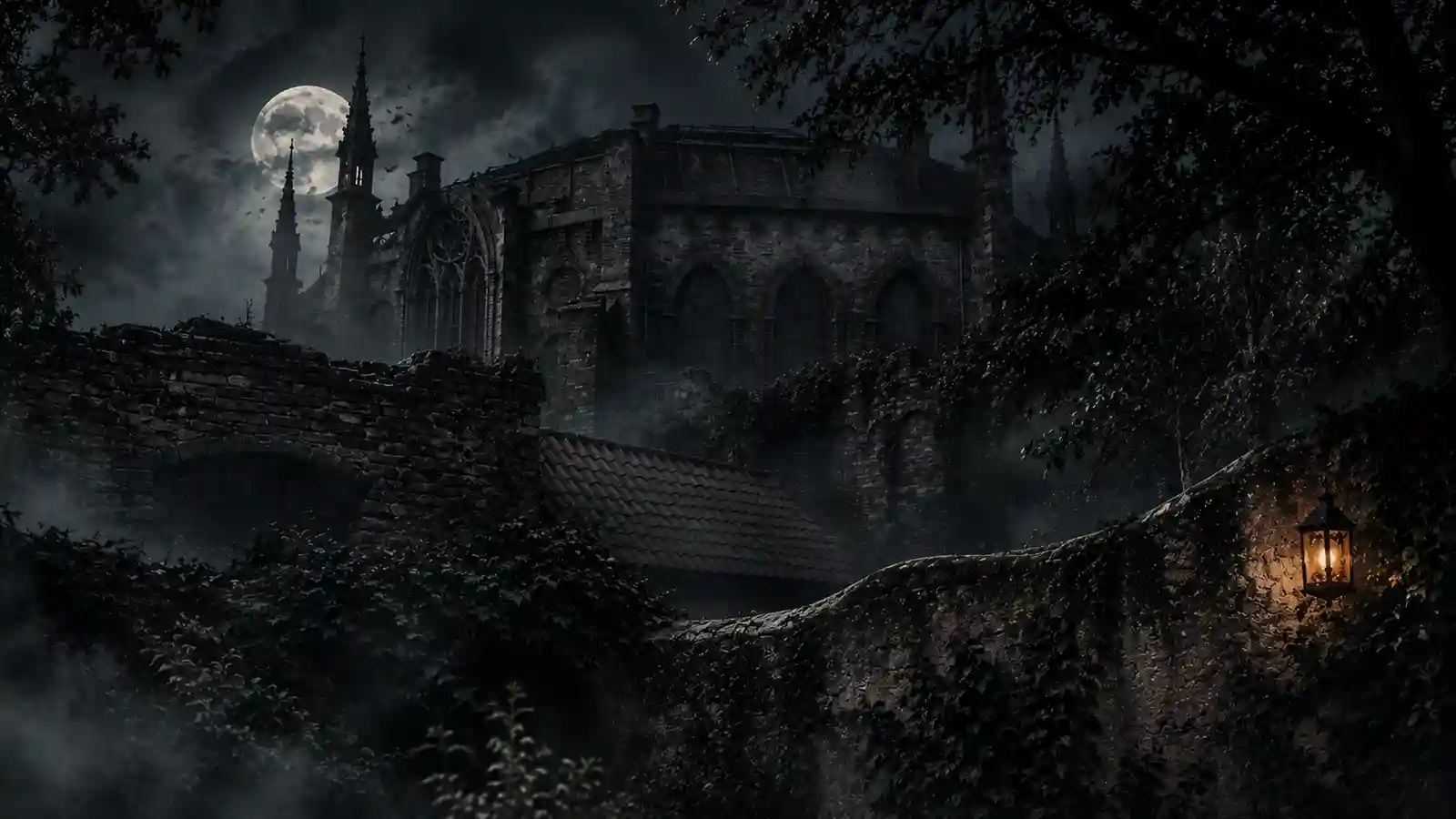 Danse Macabre attraction at Efteling surrounded by dark shadows