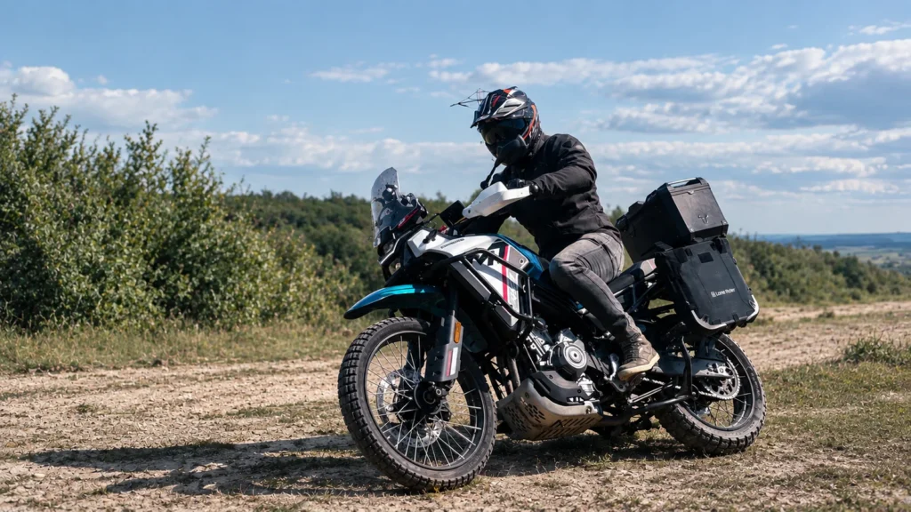 Motorcyclist riding through the landscape